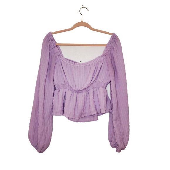 Lush Size M Top Lavender Long Balloon Sleeves Peplum Fairy Cottage Core Coquette - Picture 7 of 8